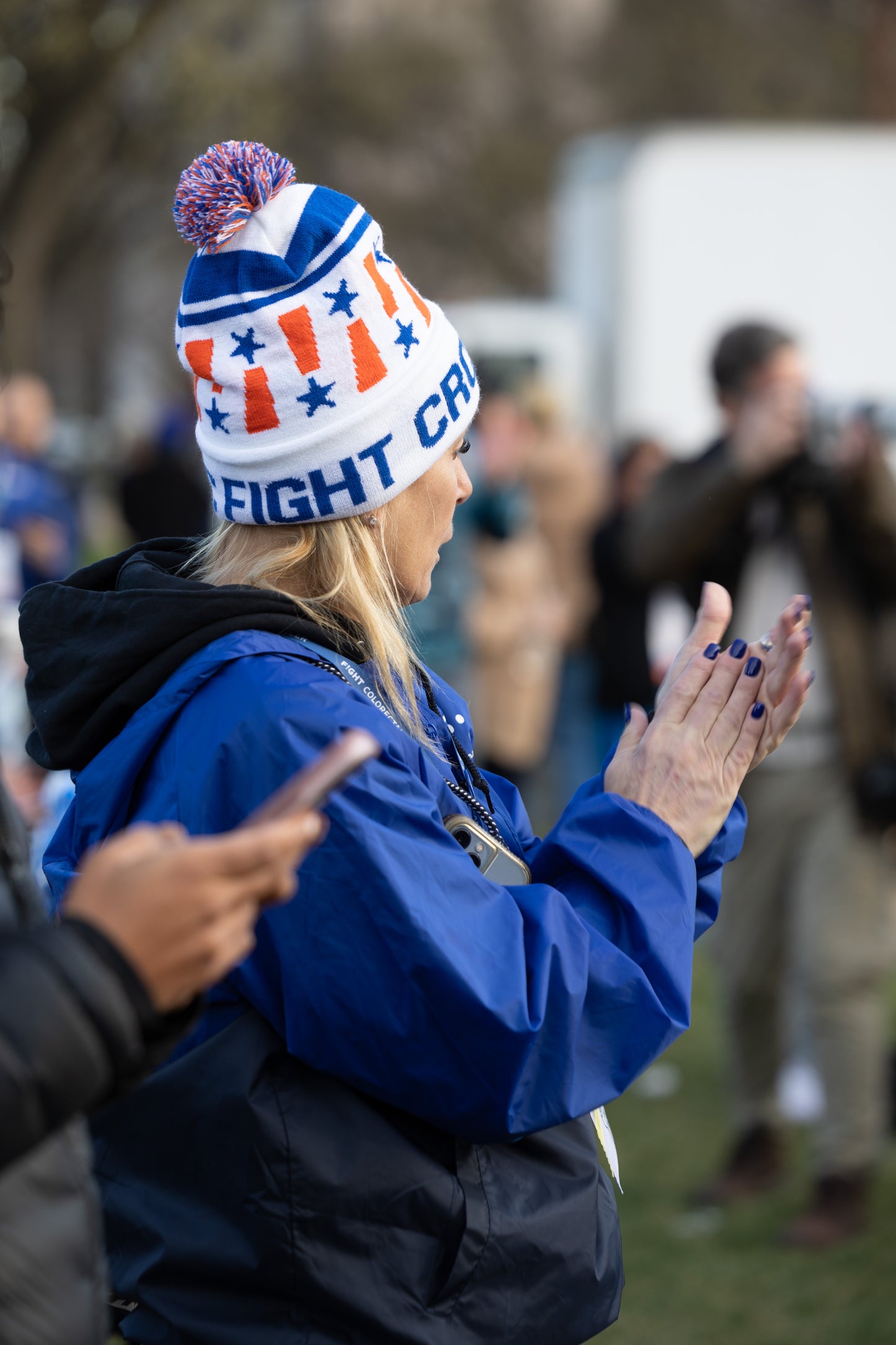 Fight CRC White Pom Pom Beanie