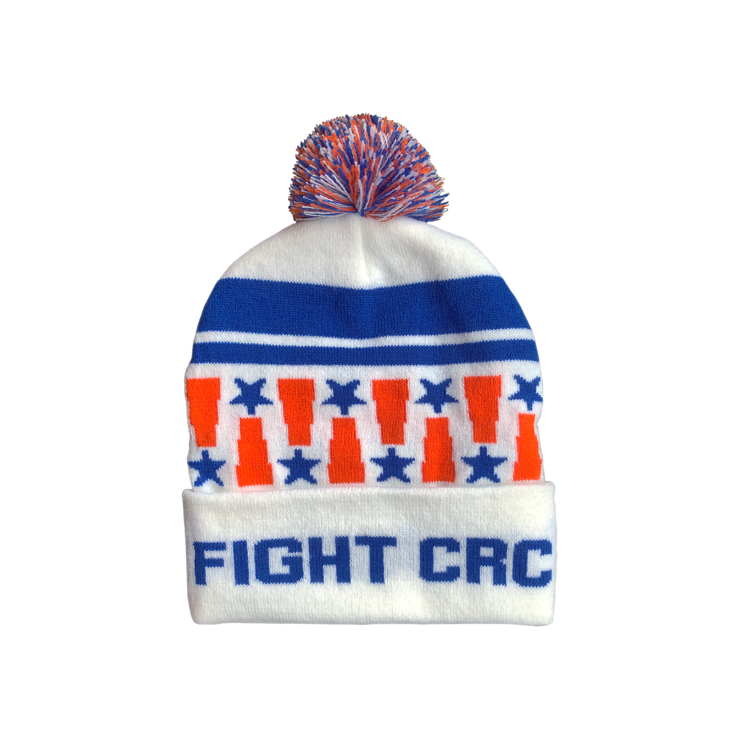 Fight CRC White Pom Pom Beanie