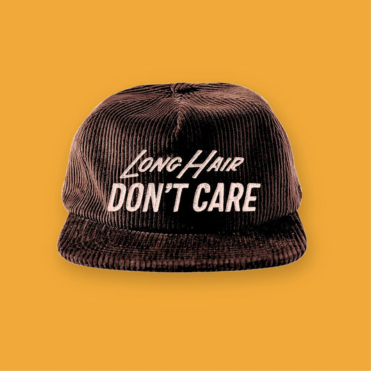 "Long Hair Don't Care" Stubble Brown Corduroy Baseball Cap